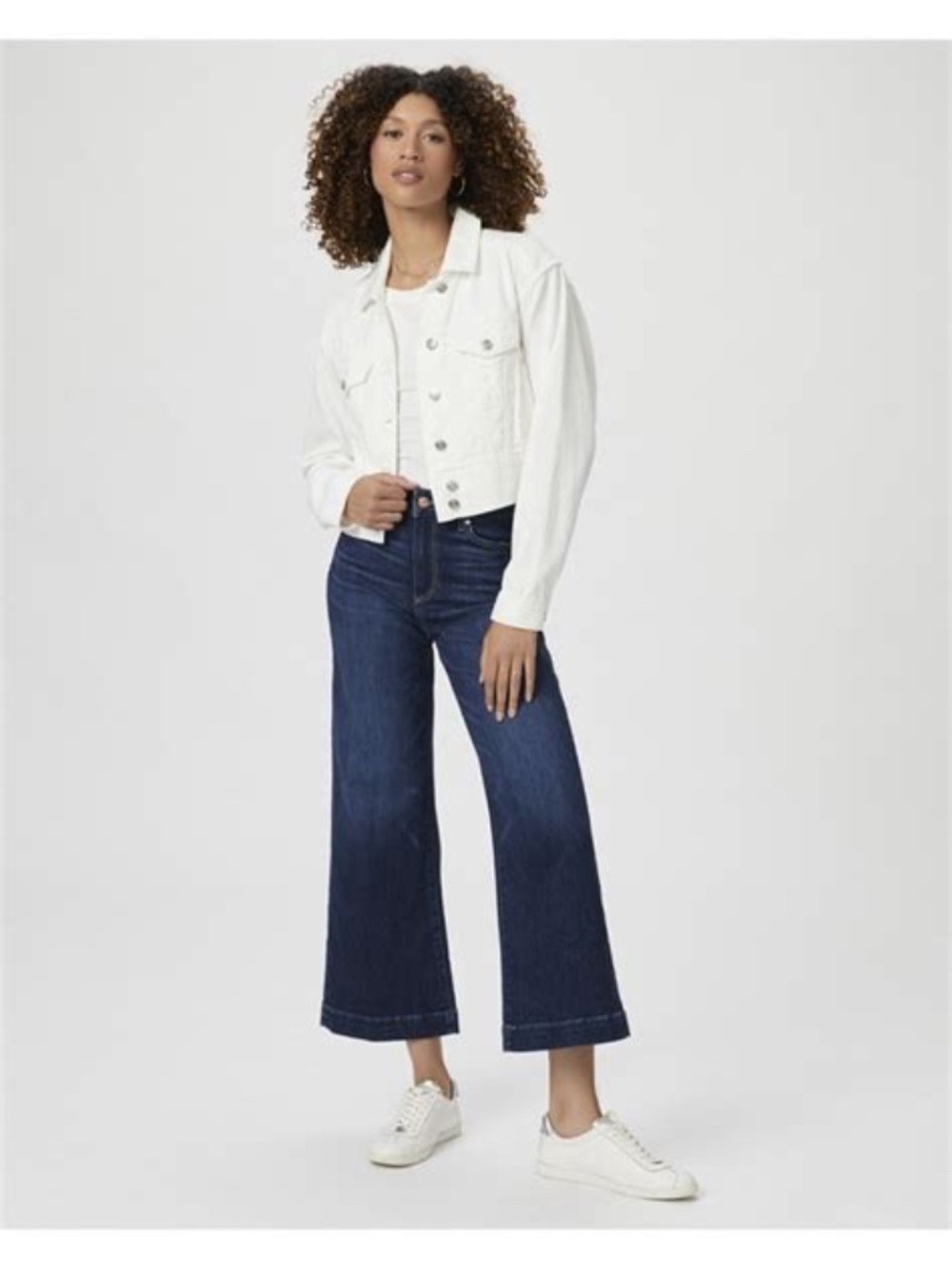 PAIGE Anessa Cropped Wide Leg Jeans Dark Wash High Rise